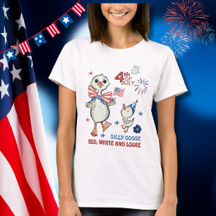 Gekke gans met vlag en boog 4 juli T-shirt