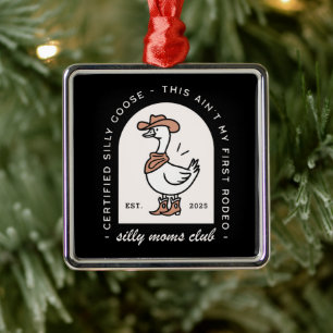 Gekke gans moeder mama cowgirl cowboy retro zwart metalen ornament