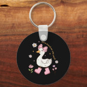Gekke gans op de losse coquette boog roze meisje k sleutelhanger (Voorkant)
