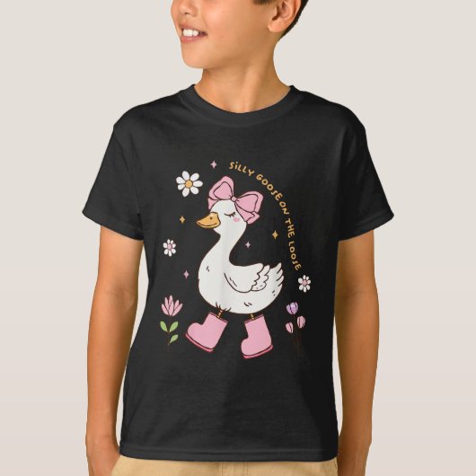 Gekke gans op de losse coquette boog roze meisje k t-shirt (Voorkant)