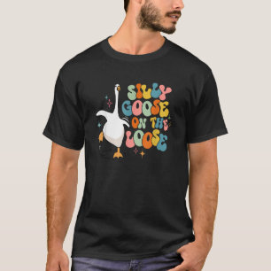 Gekke gans op de losse retro groovy Gekke gans T-shirt