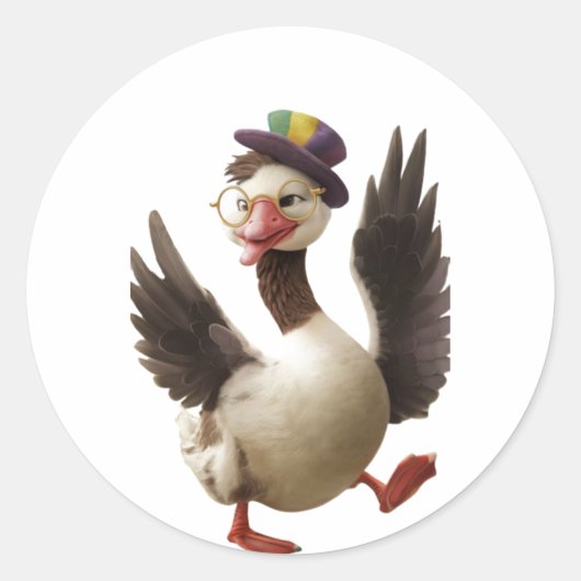 gekke gans op de losse tekening, Gekke gans Ronde Sticker (Voorkant)