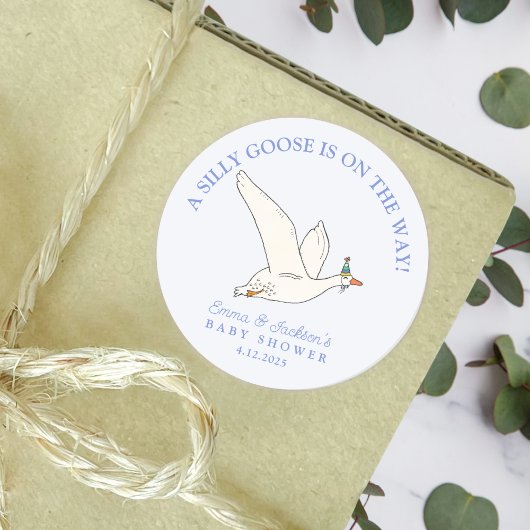 Gekke gans op de Way Boy Baby shower Ronde Sticker