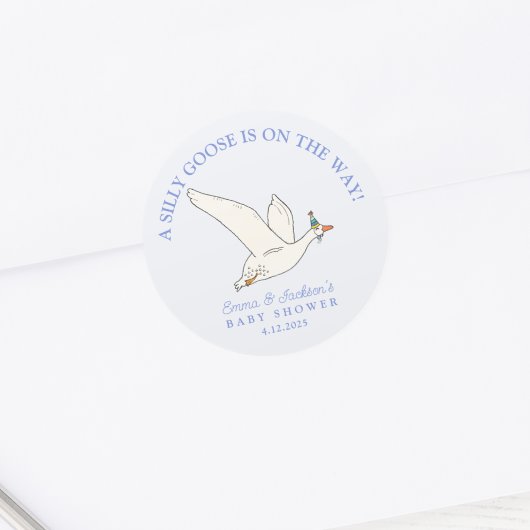 Gekke gans op de Way Boy Baby shower Ronde Sticker