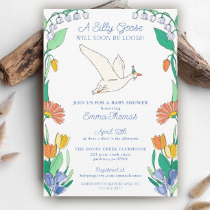 Gekke gans op het Loose Spring Floral Baby shower Kaart