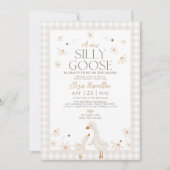 Gekke gans op het losse Baby shower Beige Gingham Kaart (Voorkant)
