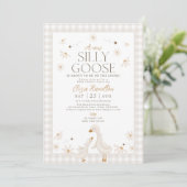 Gekke gans op het losse Baby shower Beige Gingham Kaart (Staand voorkant)