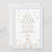 Gekke gans op het losse Baby shower Blue Gingham Kaart (Voorkant)