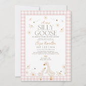 Gekke gans op het losse Baby shower Pink Gingham Kaart (Voorkant)
