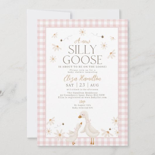 Gekke gans op het losse Baby shower Pink Gingham Kaart (Voorkant)