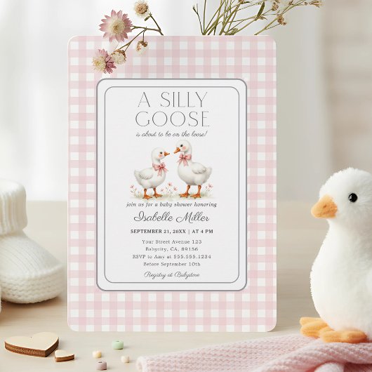 Gekke gans op het losse Baby shower Pink Gingham Kaart