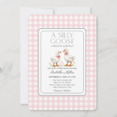 Gekke gans op het losse Baby shower Pink Gingham Kaart (Voorkant)