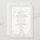 Gekke gans op het losse Baby shower Sage Gingham Kaart (Voorkant)