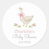 Gekke Gans op het losse Pink Bow Baby shower Ronde Sticker (Voorkant)