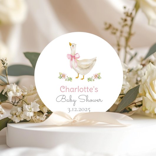 Gekke Gans op het losse Pink Bow Baby shower Ronde Sticker