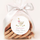 Gekke Gans op het losse Pink Bow Baby shower Ronde Sticker
