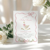 Gekke Gans Roze Bloemen Bow Baby meisje douche Kaart