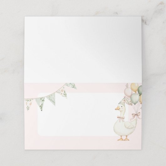 Gekke Gans Roze Bloemen Verjaardagsfeest Eten Plaatskaartje (Buitenkant ongevouwen)