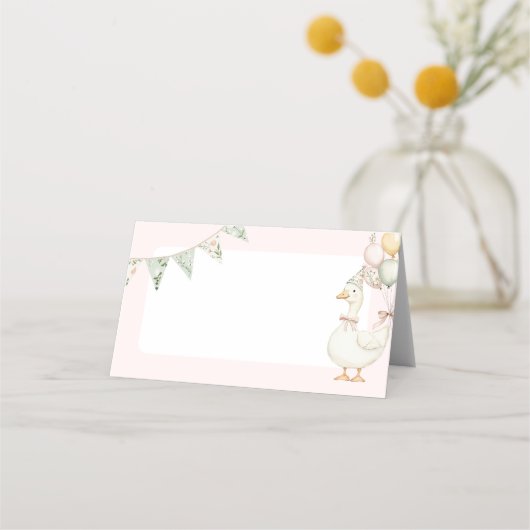Gekke Gans Roze Bloemen Verjaardagsfeest Eten Plaatskaartje (Voorkant)