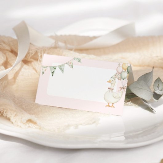 Gekke Gans Roze Bloemen Verjaardagsfeest Eten Plaatskaartje