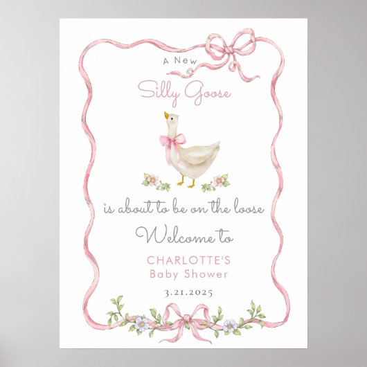 Gekke Gans Roze Bow Baby meisje Douche Welkom Poster (Voorkant)