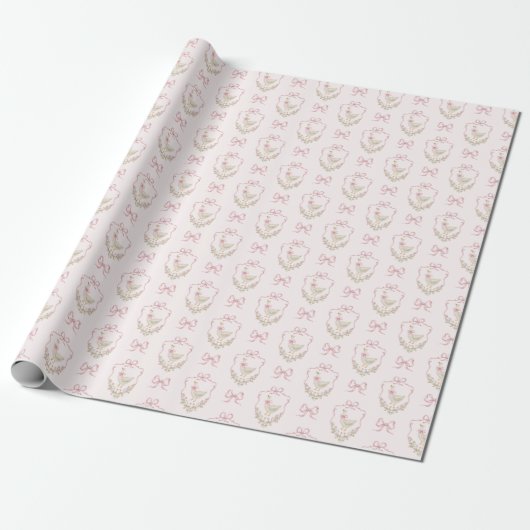 Gekke Gans Roze Bow Crest baby shower Cadeaupapier (Uitgerold)