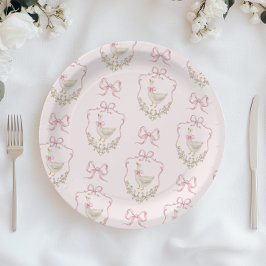 Gekke Gans Roze Bow Crest baby shower Papieren Bordje