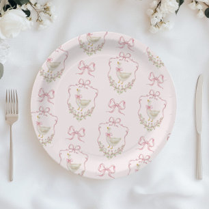 Gekke Gans Roze Bow Crest  baby shower Papieren Bordje