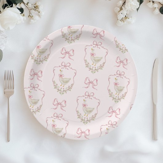 Gekke Gans Roze Bow Crest baby shower Papieren Bordje