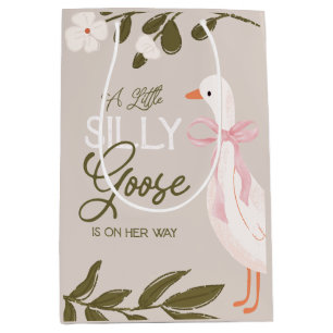 Gekke Gans Roze Bow Meisje Baby shower Gift Bags Medium Cadeauzakje