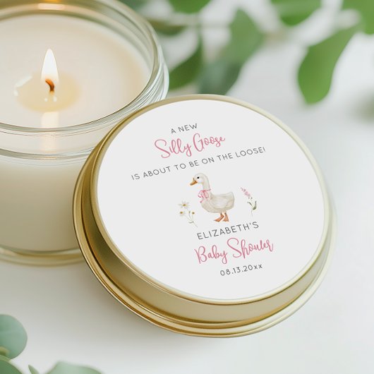 Gekke Gans Roze Bow Wildflower Meisje Baby shower Ronde Sticker