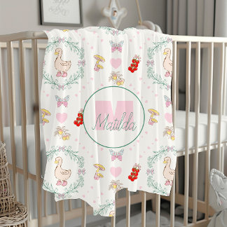 Gekke Gans Thema Schattigee Ganzen Roze Monogram Sherpa Deken