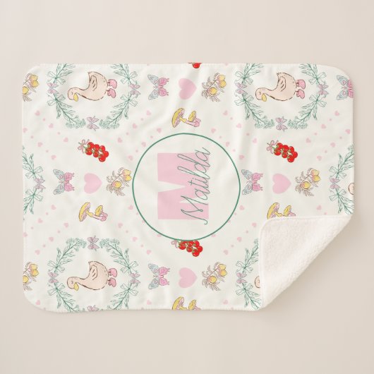 Gekke Gans Thema Schattigee Ganzen Roze Monogram Sherpa Deken (Voorkant (horizontaal))
