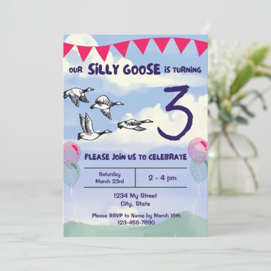 Gekke Gans Verjaardagsuitnodiging Kaart (Staand voorkant)