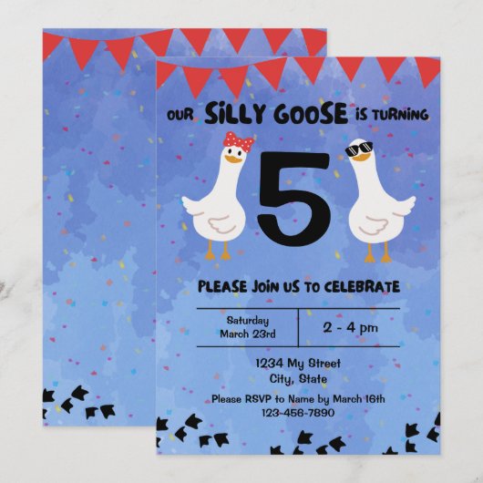 Gekke Gans Verjaardagsuitnodiging Kaart (Voorkant / Achterkant)