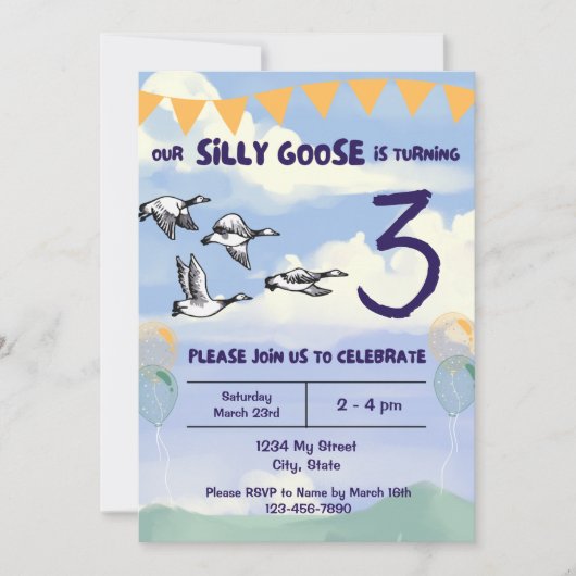 Gekke Gans Verjaardagsuitnodiging Kaart (Voorkant)
