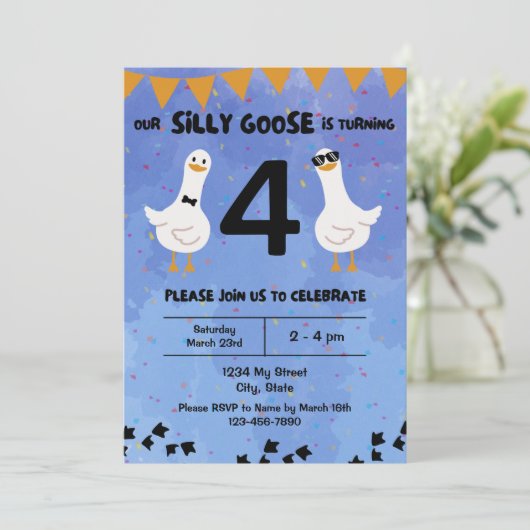 Gekke Gans Verjaardagsuitnodiging Kaart (Staand voorkant)