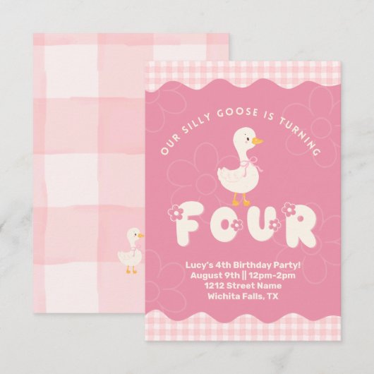 Gekke gans vierde verjaardag kaart (Voorkant / Achterkant)