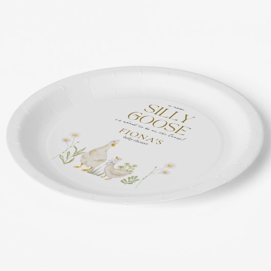 Gekke Gans Waterverf Genderneutraal Baby shower Papieren Bordje (Gekanteld)