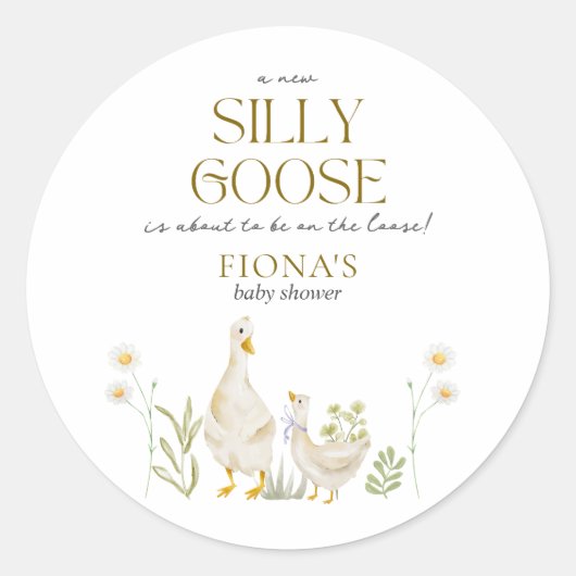 Gekke Gans Waterverf Genderneutraal Baby shower Ronde Sticker (Voorkant)