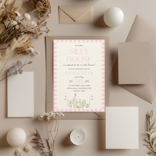 Gekke Gans Waterverf Roze Plaid Meisje Baby shower Kaart