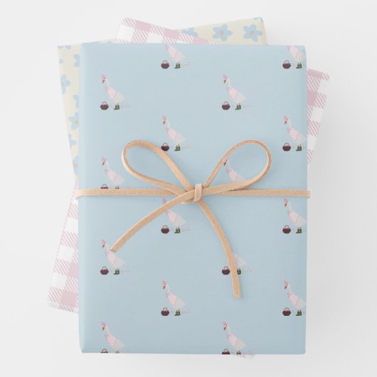 gekke gans Wrapping Paper Flat Sheet Set van 3 (In situ)
