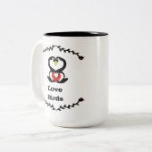 Gekke ganzen Tortelduifjes voor de ganzenfamilie Tweekleurige Koffiemok (Voorkant links)