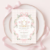 Gekke ganzen tweeling roze boog gingham meisjes ve kaart