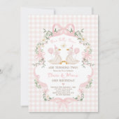 Gekke ganzen tweeling roze boog gingham meisjes ve kaart (Voorkant)