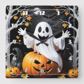 Gekke geest viert Halloween door een pompoen Vierkante Klok (Voorkant)