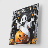 Gekke geest viert Halloween door een pompoen Vierkante Klok (Hoek)