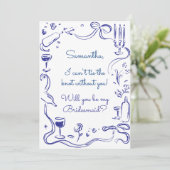 Gekke Geïllustreerde Doodle Bruidsmeisje Voorstel Kaart (Staand voorkant)