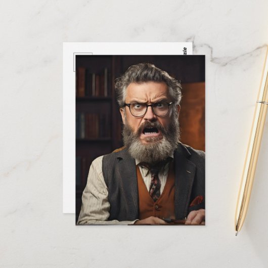 Gekke gekke professor met baard briefkaart (Voorkant / Achterkant in situ)