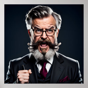 Gekke gekke professor met baard poster